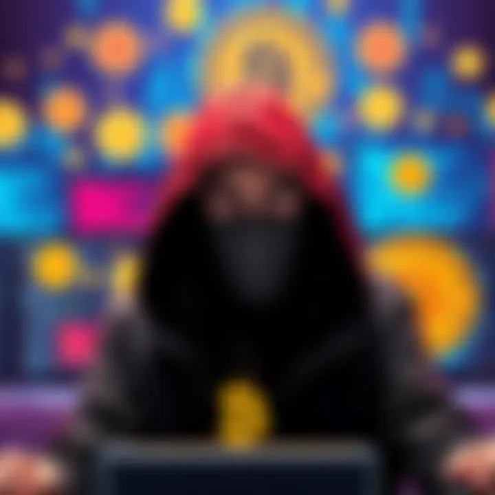 A hacker is seen looking frustrated while trying to mix Bitcoin, with various Bitcoin symbols and computer screens showing mixing errors in the background.