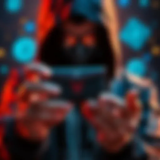 Hacker showcasing a Trezor hardware wallet claiming a major exploit, with digital currency symbols in the background.