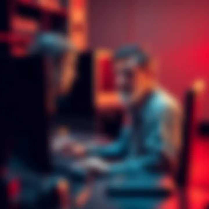 Hal Finney sitting at his computer, working on Bitcoin as he communicates with Satoshi Nakamoto.