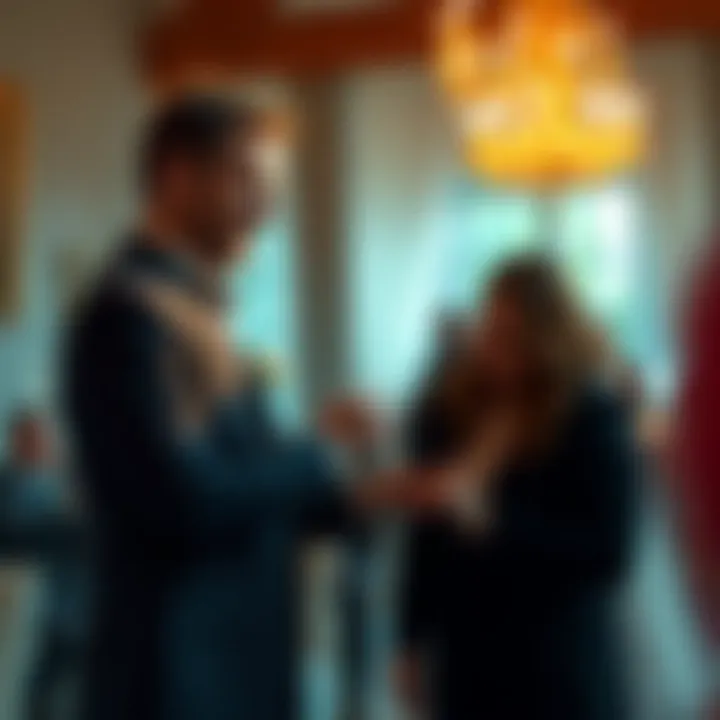 Hans stands next to Mark, smiling as he hands him a wedding ring, celebrating their friendship at the wedding ceremony.