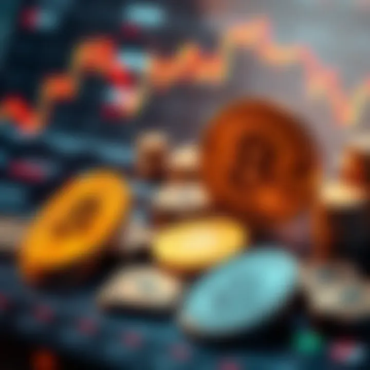 A visual representation of HBAR-backed financial products influencing the market, showing charts and coins with financial symbols.