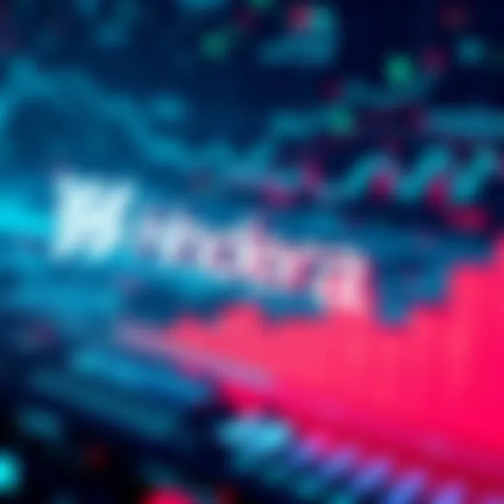 Hedera logo on a digital background Hedera logo with a fading market graph, symbolizing challenges in adoption compared to competitors