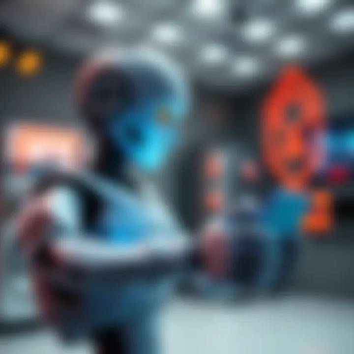 A humanoid robot interacting with Hedera technology, showcasing safety features and trust indicators