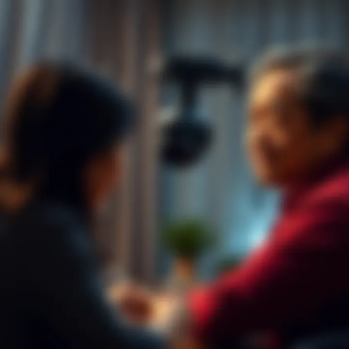 A hidden camera discreetly capturing a couple during a conversation, symbolizing secret surveillance and theft in a divorce case.