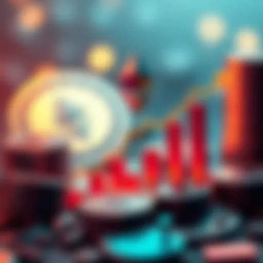 Illustration showing rising profit graphs for Ethereum rollups with coins in the background