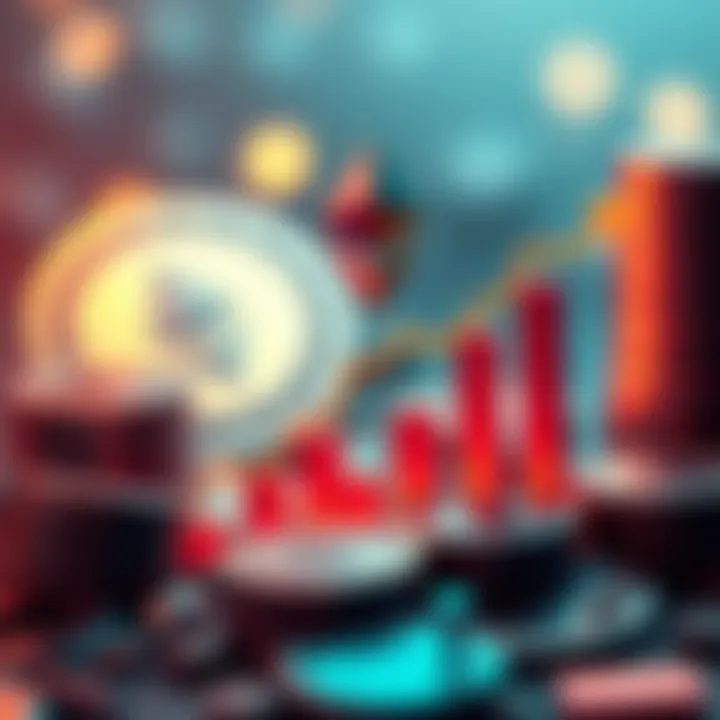 Illustration showing rising profit graphs for Ethereum rollups with coins in the background