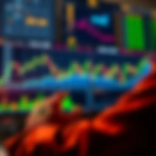 A person looking at a chart of Bitcoin prices while considering leverage options in trading, showing thoughtfulness about risk and returns