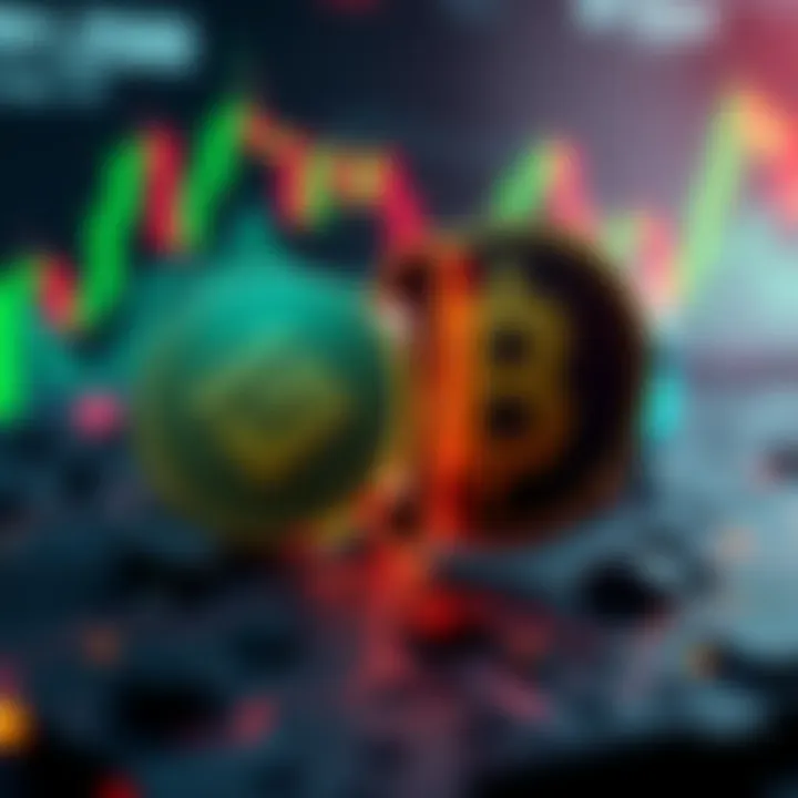 Hype Token vs Binance A graphic showing a struggle between the Hype token symbol and Binance logo, with a market chart in the background indicating price fluctuations.