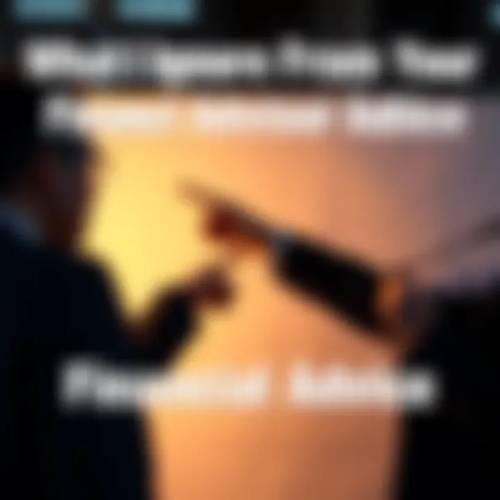 A person looks away while a financial advisor points at a graph, symbolizing a disagreement with professional advice.