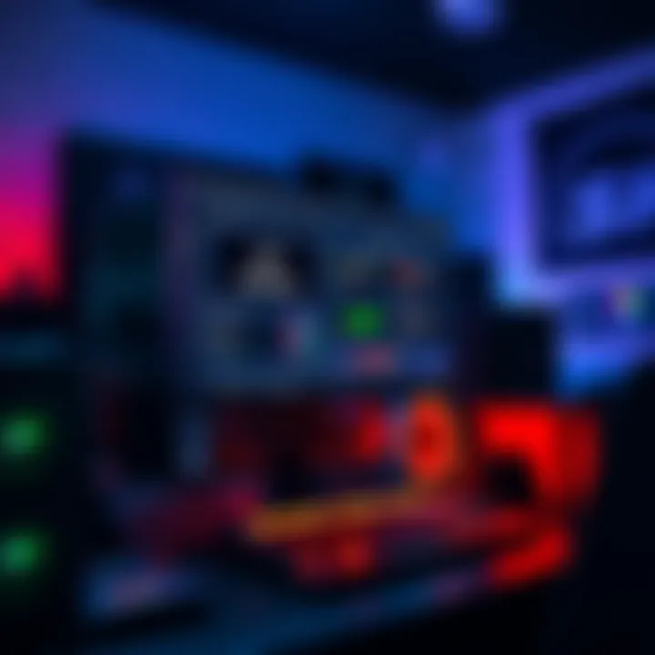 A computer setup showing NiceHash Firmware on screen with Kaspa mining graphics, showcasing low fees and overclocking features.