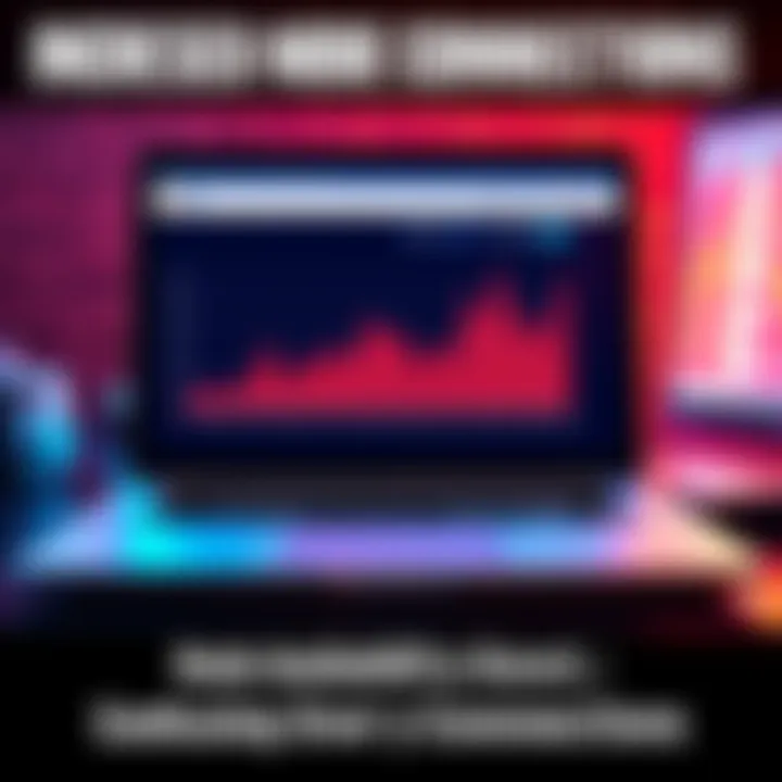 A laptop screen displaying a graph with rising node connections and an older laptop in the background.