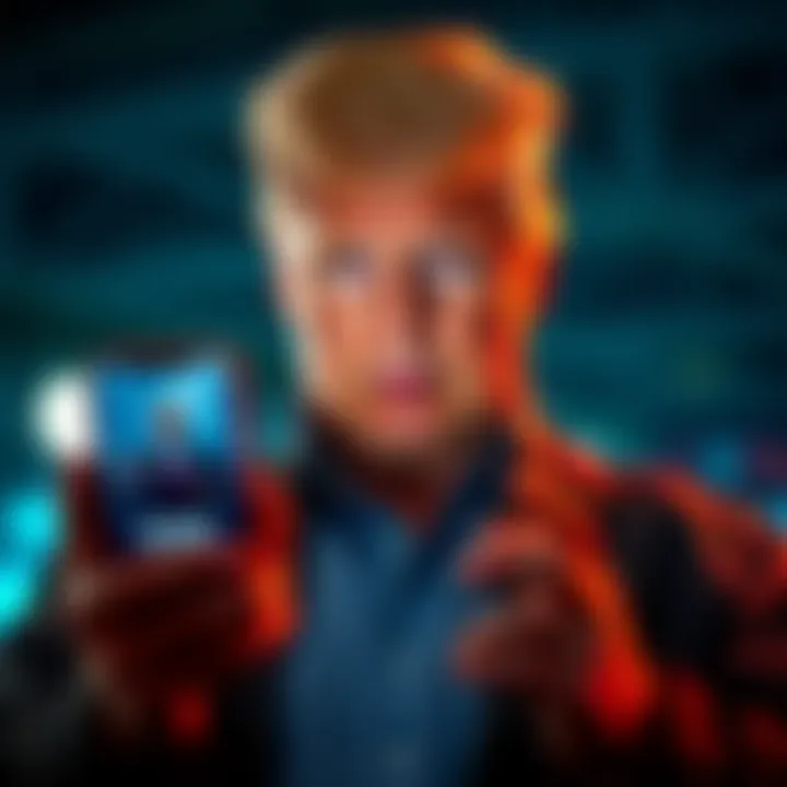 An Indiana man with a disappointed expression holds a smartphone showing a loss in investment on Trump family tokens.
