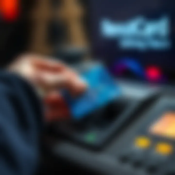 A person inserting a Revolut card into an unknown slot on a device