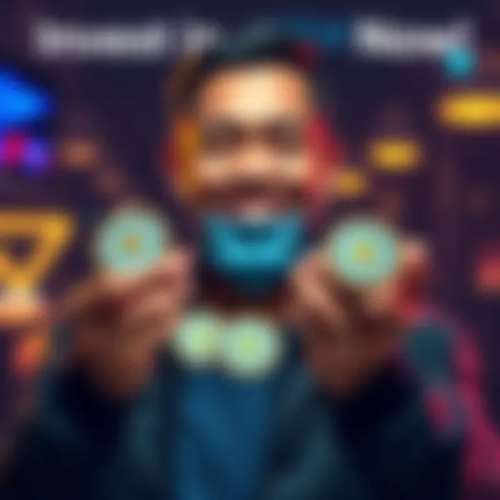 A person holding AMP tokens with a confident expression, symbolizing investment and patience.