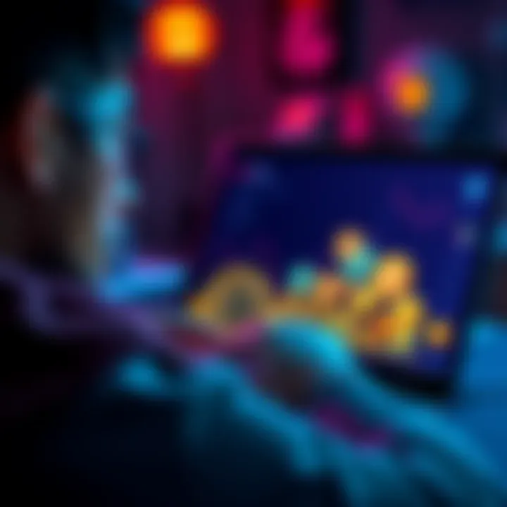 A person looking at various trendy coins on a laptop screen, contemplating investment options.