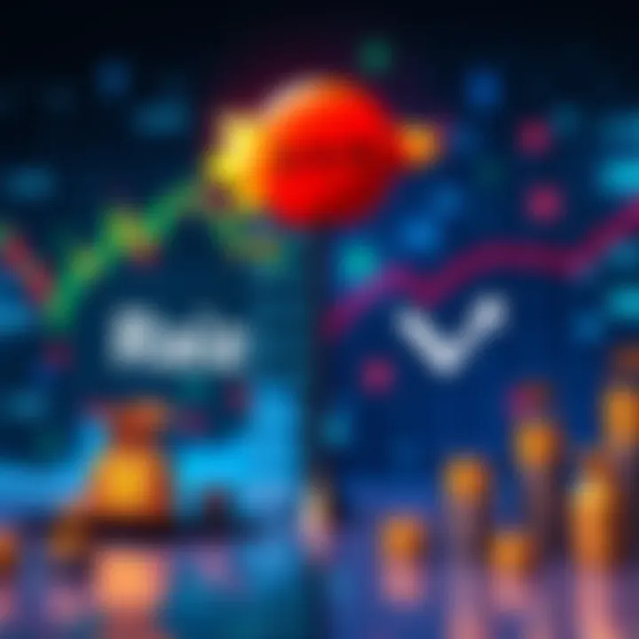 A graphic showing a comparison between Raiz and Spaceship Voyager investment platforms with financial charts and icons of money bags and arrows.