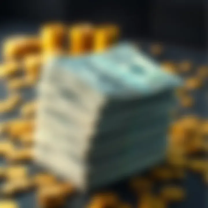 A stack of cash symbolizing the transformation from a small investment to a large profit.