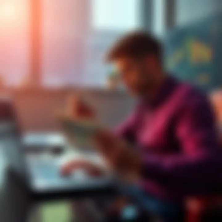 A person analyzing charts and financial data on a laptop, contemplating investment strategies with cash in hand.