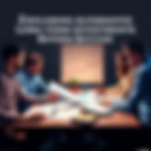 A group of people discussing various long-term investment strategies at a table, with charts and financial documents in front of them.