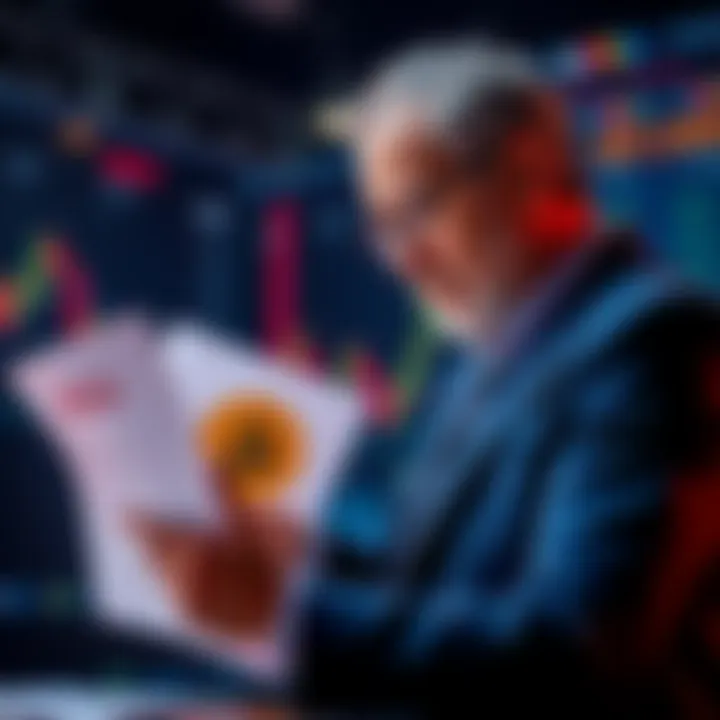 Investor reviewing Bitcoin charts with a 401k document in hand, contemplating a move to crypto if prices drop under $20,000.
