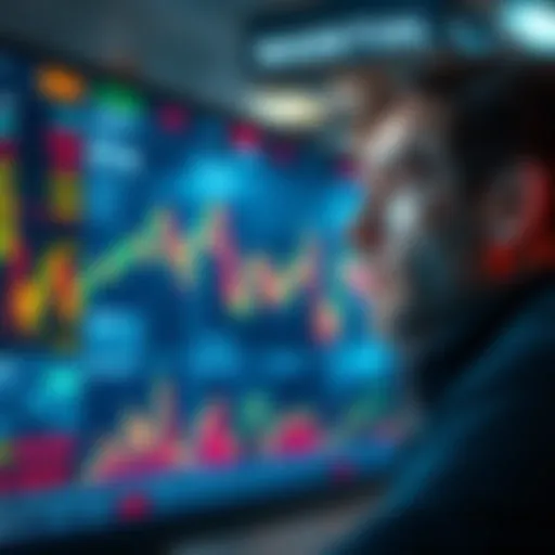 An investor looks at a stock market chart displaying losses and potential gains, pondering whether to sell or hold their investments, with a thoughtful expression.
