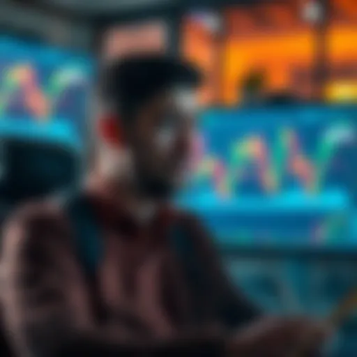 An investor looking thoughtful while reviewing notes about cryptocurrency, showing signs of frustration and reflection on past experiences, with a computer screen displaying crypto graphs in the backg...