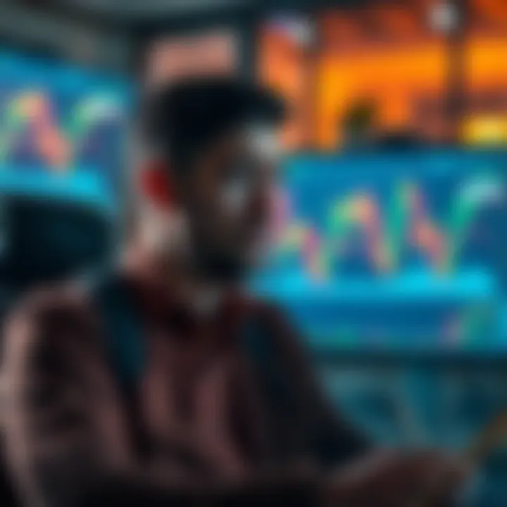 An investor looking thoughtful while reviewing notes about cryptocurrency, showing signs of frustration and reflection on past experiences, with a computer screen displaying crypto graphs in the backg...