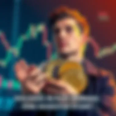 Investor holding altcoins during market drop An investor looking hopeful while holding a collection of altcoins, with a background showing a chart depicting a market decline.