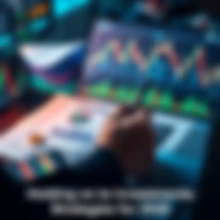 Investor analyzing market trends A person studying market graphs and charts while holding a pen, surrounded by financial documents and a laptop