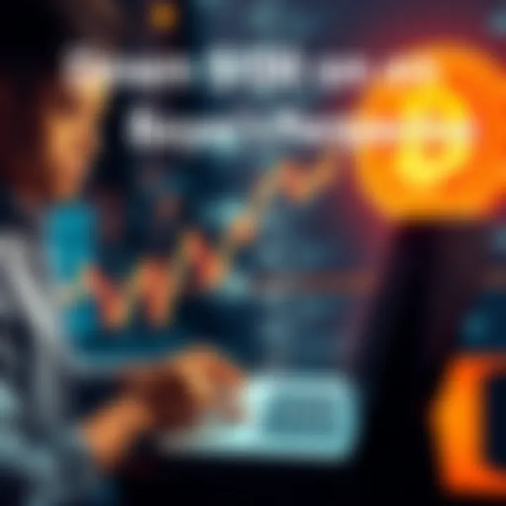 A person looking at a Bitcoin graph on a laptop, contemplating buying more amid price drop