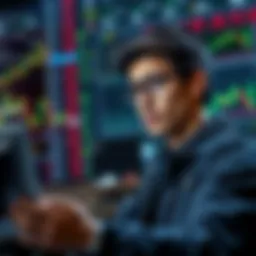 Investor contemplating cryptocurrency investments Young investor looking worried while reviewing cryptocurrency charts and altcoin prices, reflecting on a significant loss in investments.