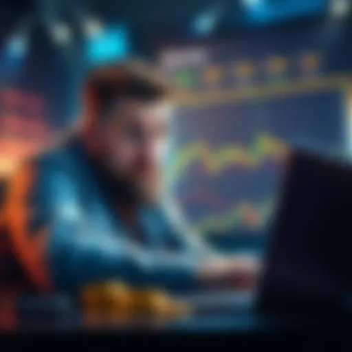 An investor looks worried while checking cryptocurrency charts on a laptop, reflecting on a significant loss due to greed.