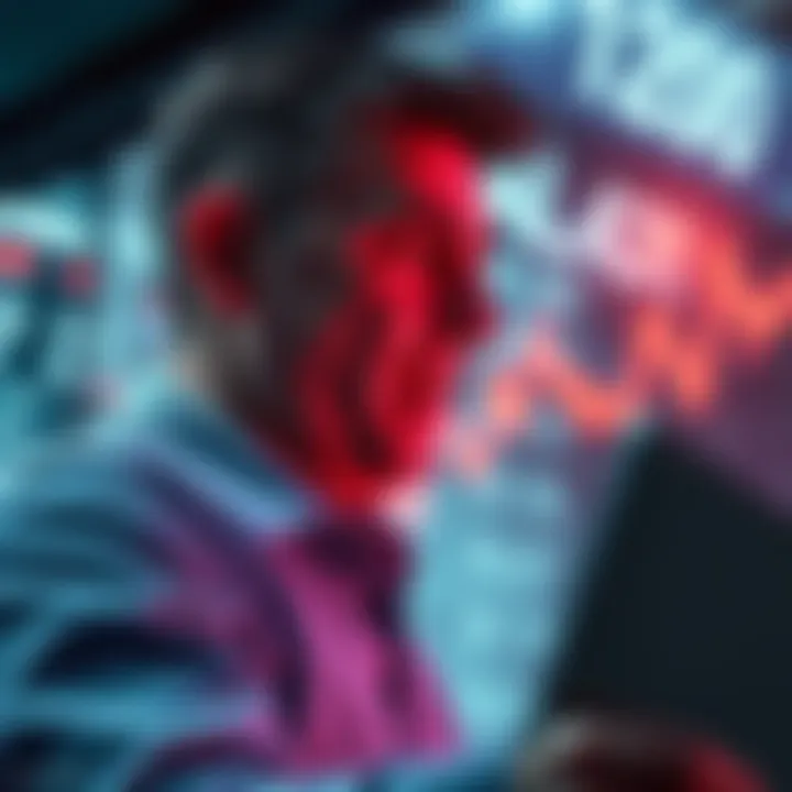 Frustrated investor watching a stock chart showing a significant drop below 10 cents