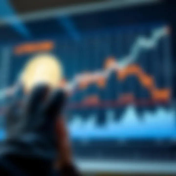 Investor gazing at a Litecoin price chart showing a significant drop in value from $100 to $40, reflecting a heavy loss.