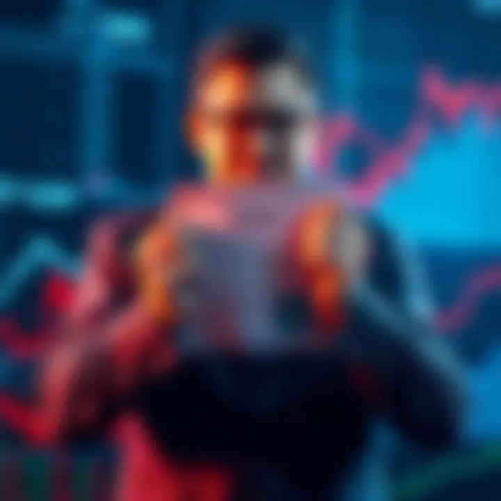An investor confidently holding a stock certificate while surrounded by market charts and graphs, symbolizing strong hands in finance.