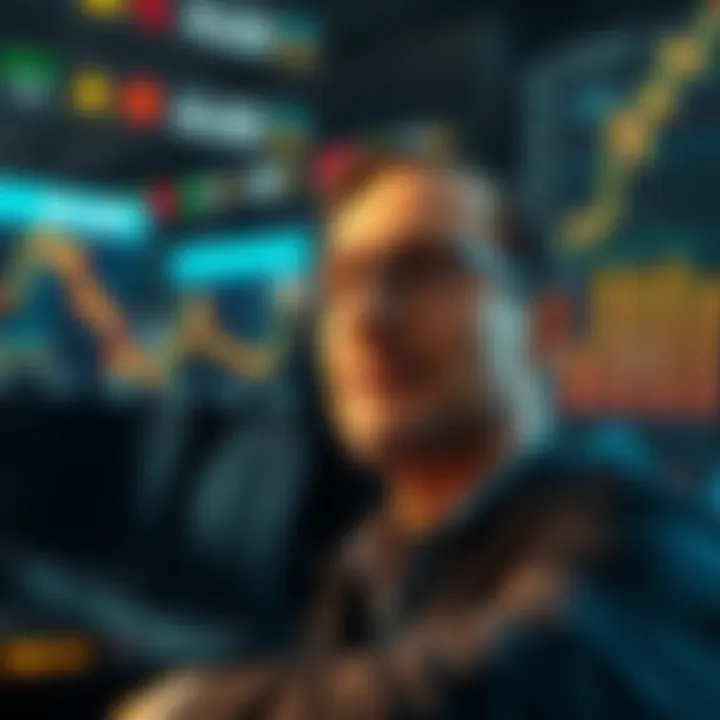 An investor looks confidently at a digital chart showing upward trends in ALGO's value, symbolizing their belief in its potential growth to $10.