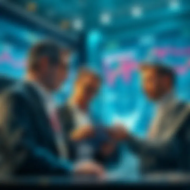 Investors Analyzing AVAX Performance Group of investors discussing AVAX's recent performance and market trends