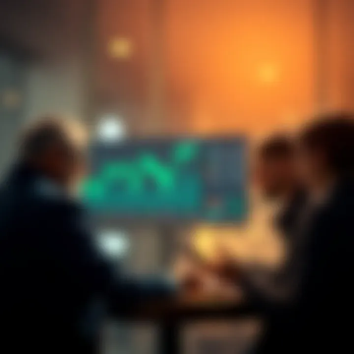 A group of investors looking at charts and discussing Ethereum prices at $1650