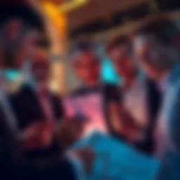 A group of investors examining charts and graphs, discussing their financial strategies with a serious expression.