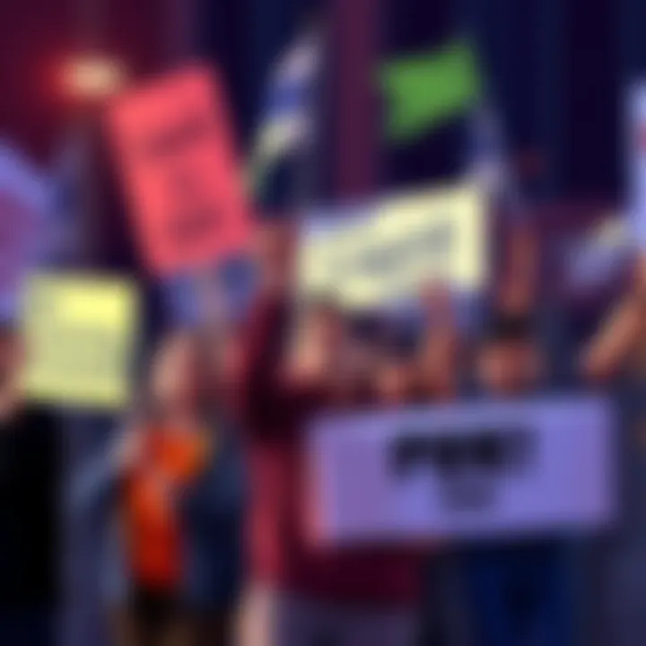 A group of frustrated investors holding signs and banners protesting against Liqwid's CEO DC over alleged fund theft.