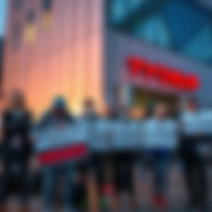Investors Questioning Vitalik Buterin A group of concerned investors looking frustrated while holding signs asking about their missing funds from Ethereum. They are gathered in front of a tech building, emphasizing their demand for answer...