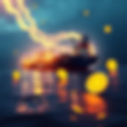 An illustration showing oil tankers in the Strait of Hormuz with Bitcoin symbols, highlighting Iran's new toll system for oil shipments using cryptocurrency.