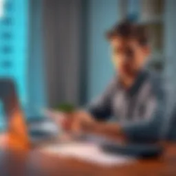 A person looking worried while reviewing IRS tax forms related to cryptocurrency on a desk with a laptop and calculator.