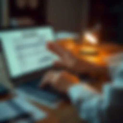 A person reviewing IRS Form 1099-DA and calculating crypto taxes on a laptop with a calculator and financial documents on the desk