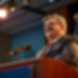 JD Vance speaking confidently at a podium during a press conference about economic progress in America