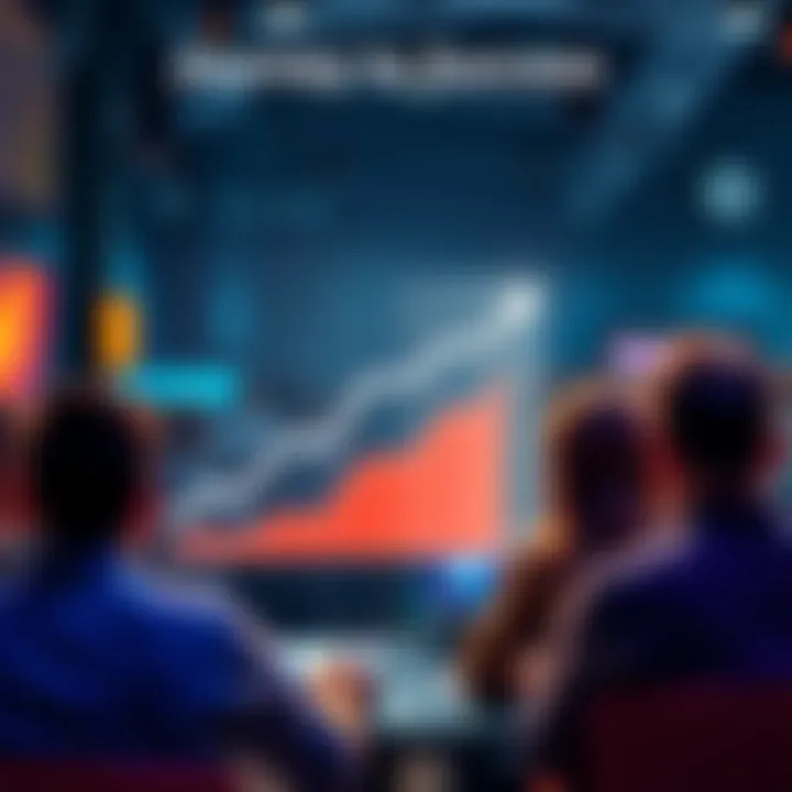 A visual showing a graph with an upward trend alongside community members discussing in a forum.