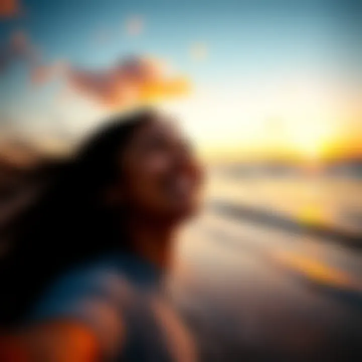 A person smiling while enjoying a sunset on the beach, capturing the beauty of the fleeting moment.