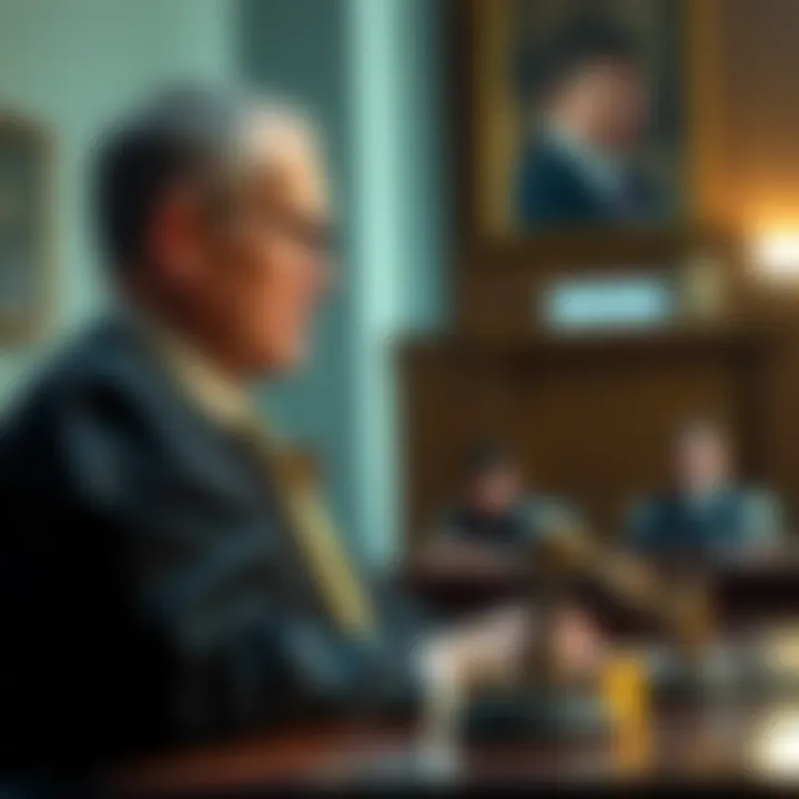 Judge discussing court case A judge in a courtroom expressing concerns about the upcoming trial of Sam Bankman-Fried, highlighting the potential waste of court resources.