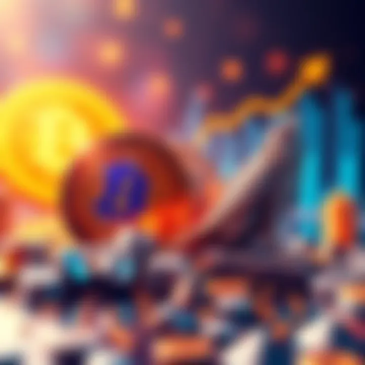 A comparison graphic showing Kaspa's potential market cap next to Bitcoin's, with upward trends and cryptocurrency symbols in the background.