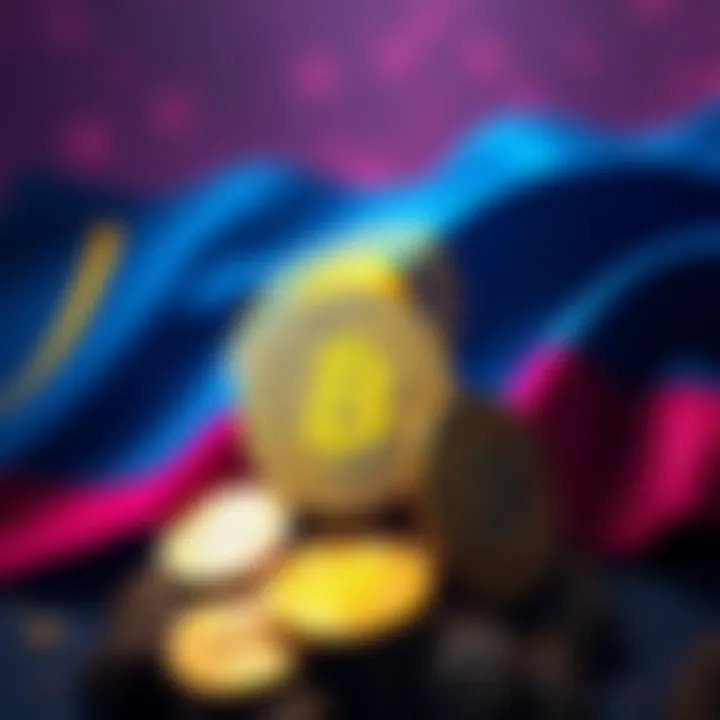 Kazakhstan flag with Bitcoin and crypto coins symbolizing investment in digital assets